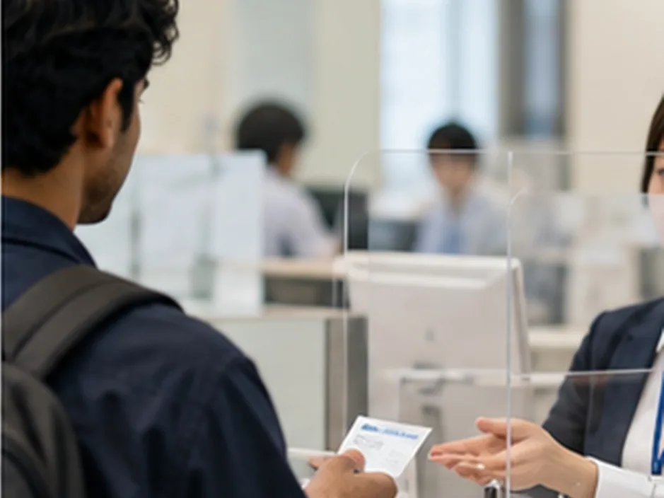 A man at an immigration office counter in Japan